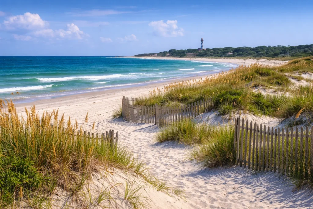 Anastasia State Park in St. Augustine Florida with sandy beach natural dunes and Atlantic Ocean waves