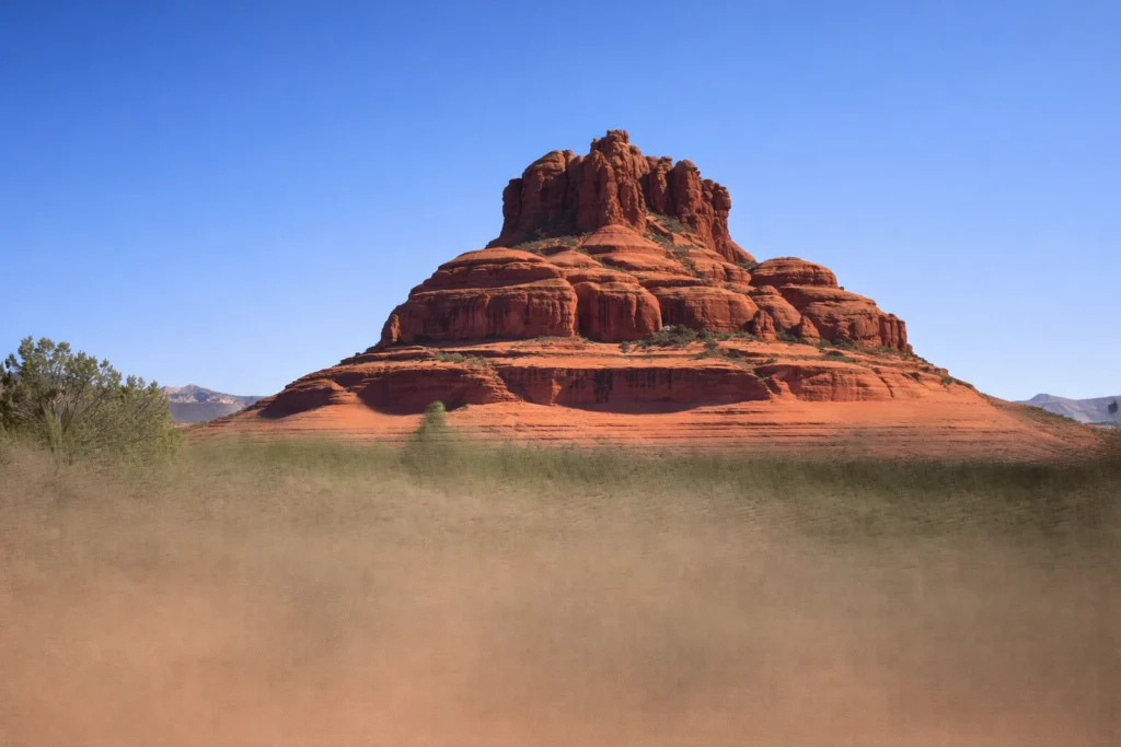 Bell Rock in Sedona with red rock formation and desert landscape