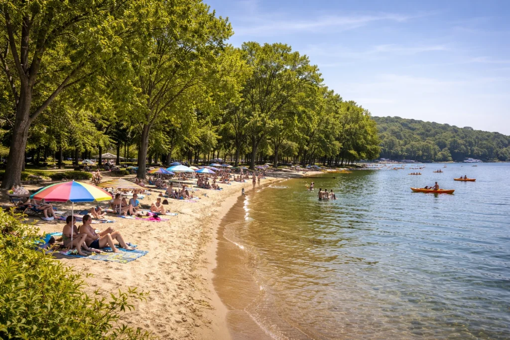 Big Foot Beach State Park near Lake Geneva Wisconsin with wooded trails and lake shoreline