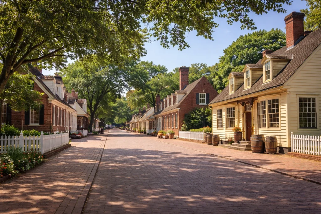 Top 5 Places to Visit in Williamsburg, Colonial Williamsburg Duke of Gloucester Street with historic colonial buildings in Virginia