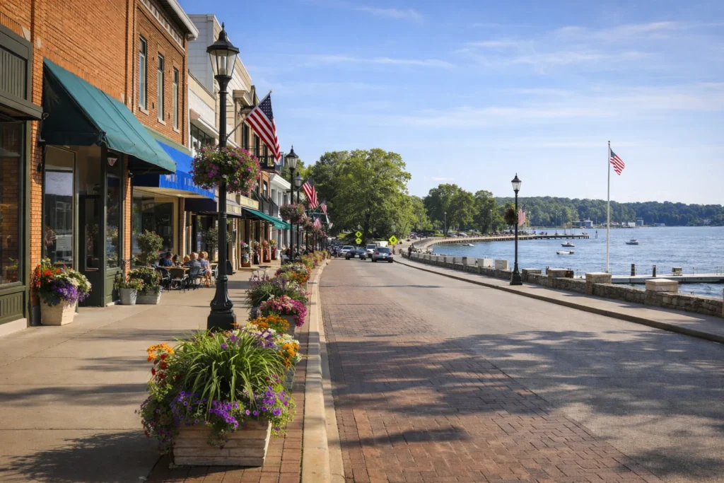 Downtown Lake Geneva Waterfront Wisconsin Shops and Lakeside Views