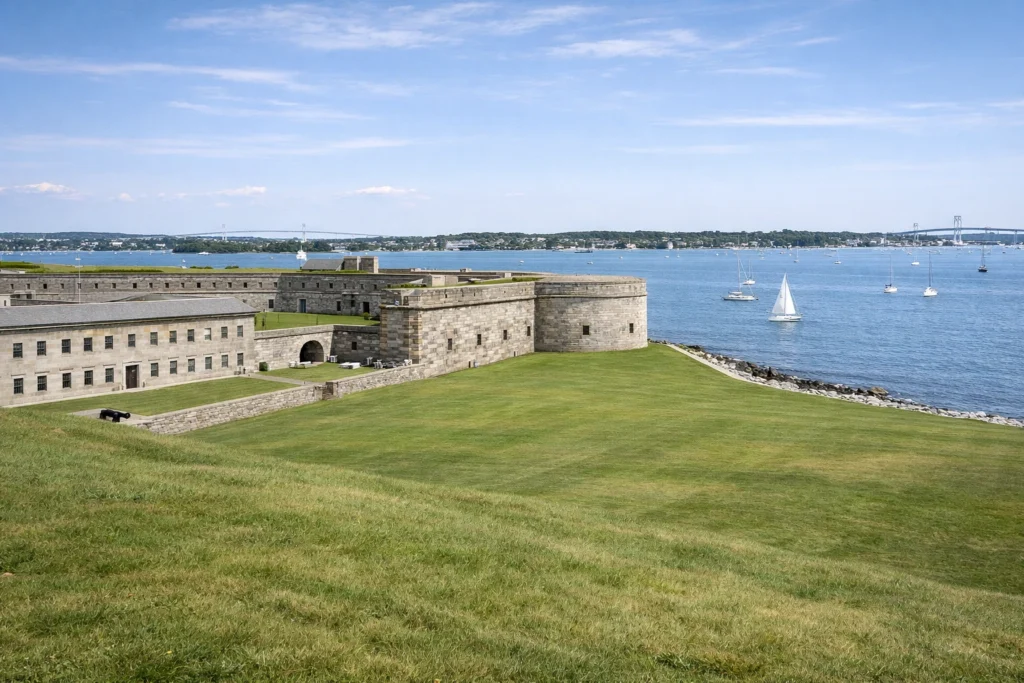 Fort Adams State Park historic fort and Newport Harbor view in Rhode Island