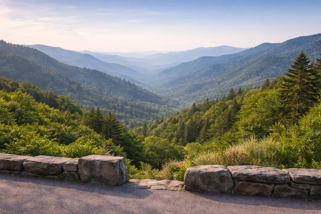 Top 5 places to visit in Gatlinburg – scenic overlook along Newfound Gap Road with Smoky Mountain views