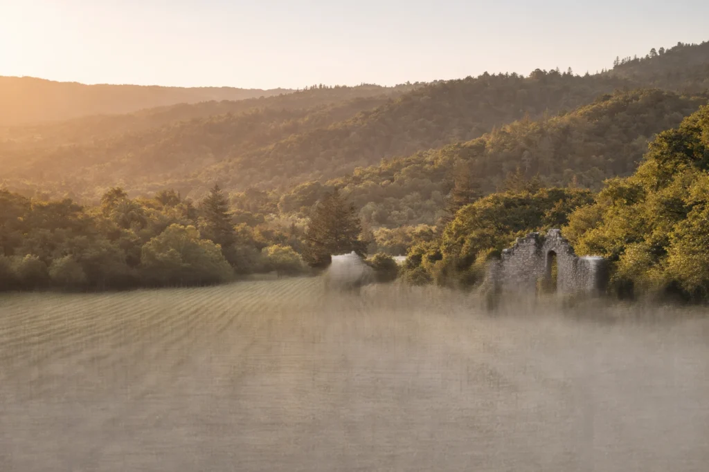 Jack London State Historic Park in Sonoma California with vineyard rows rolling hills and historic Wolf House stone ruins Top 5 places to visit in Sonoma