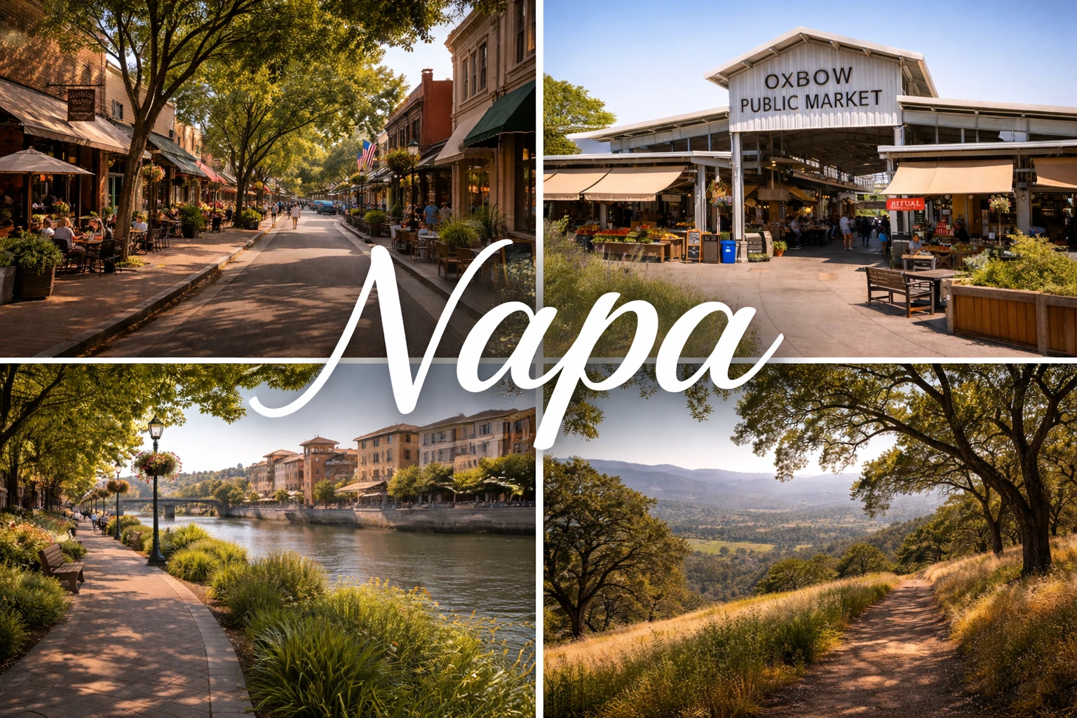 Napa California featuring downtown Napa, Oxbow Public Market, Napa Riverfront, and Skyline Wilderness Park