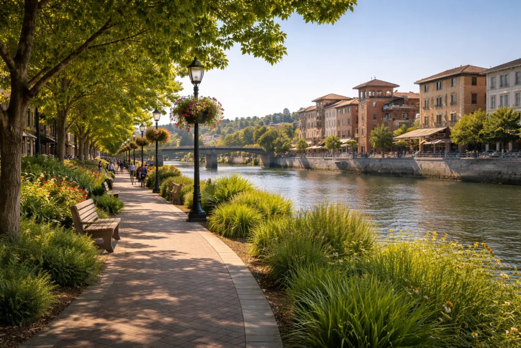 Riverside walking path along the Napa Riverfront Promenade