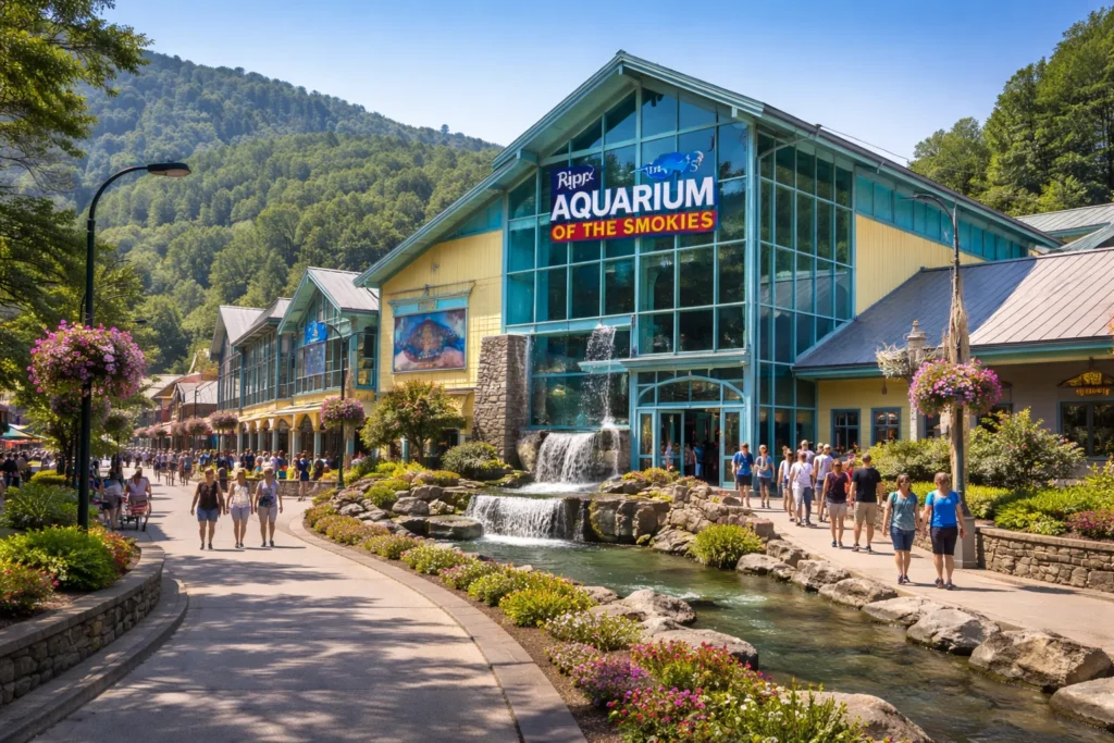 Top 5 places to visit in Gatlinburg – Ripley’s Aquarium of the Smokies exterior in downtown area