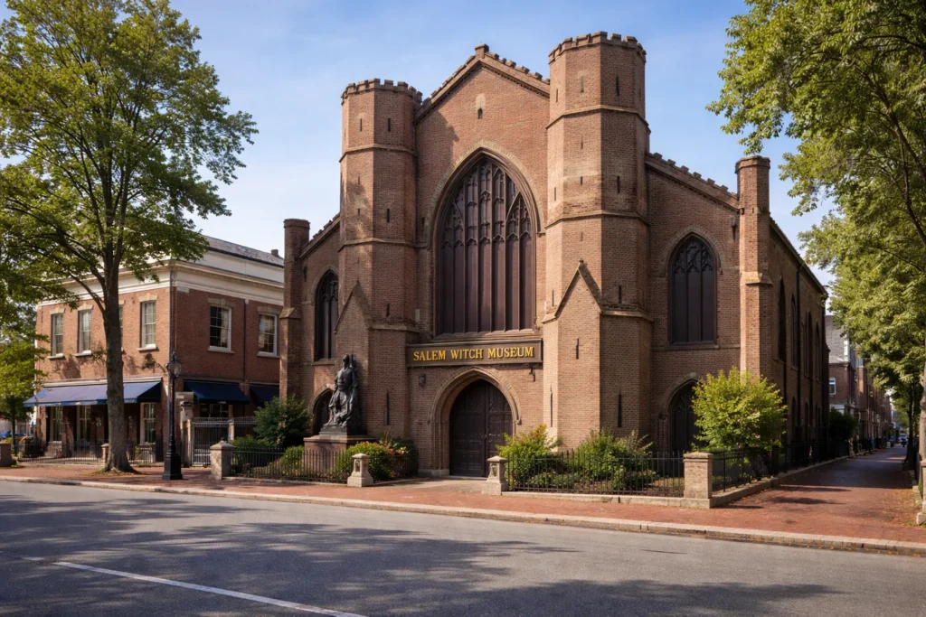 Top 5 places to visit in Salem – Salem Witch Museum exterior in downtown Salem