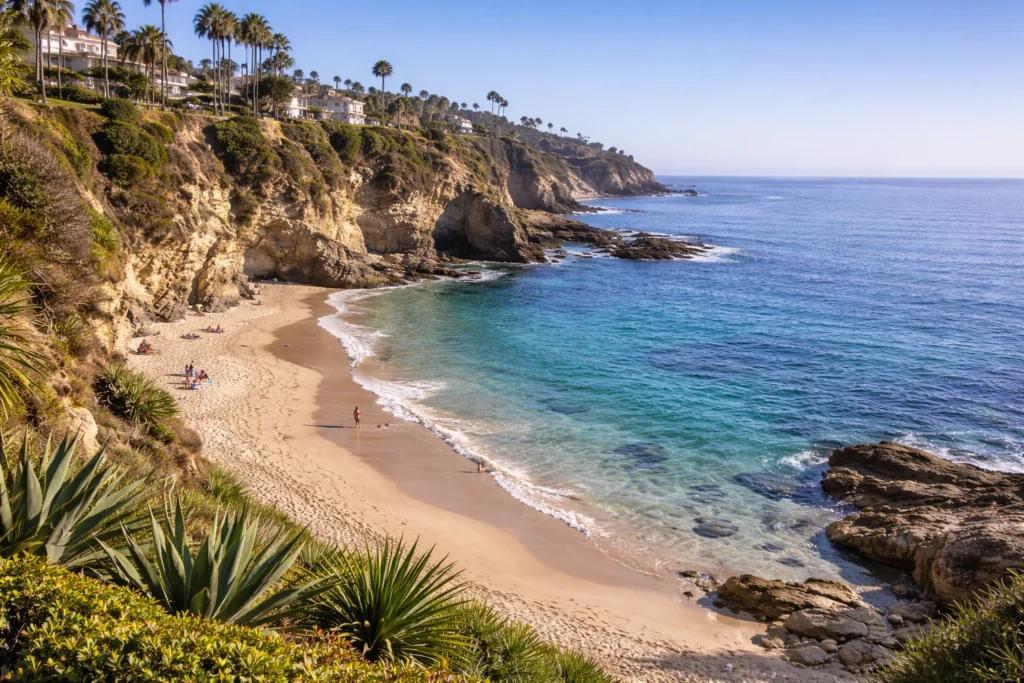 Thousand Steps Beach in Laguna Beach with turquoise water and coastal cliffs