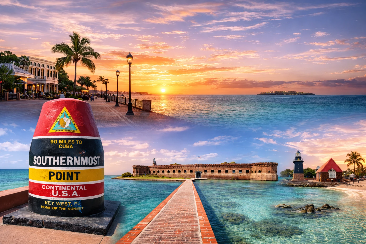 Top 5 places to visit in Key West Florida featuring Duval Street Mallory Square Southernmost Point and Dry Tortugas