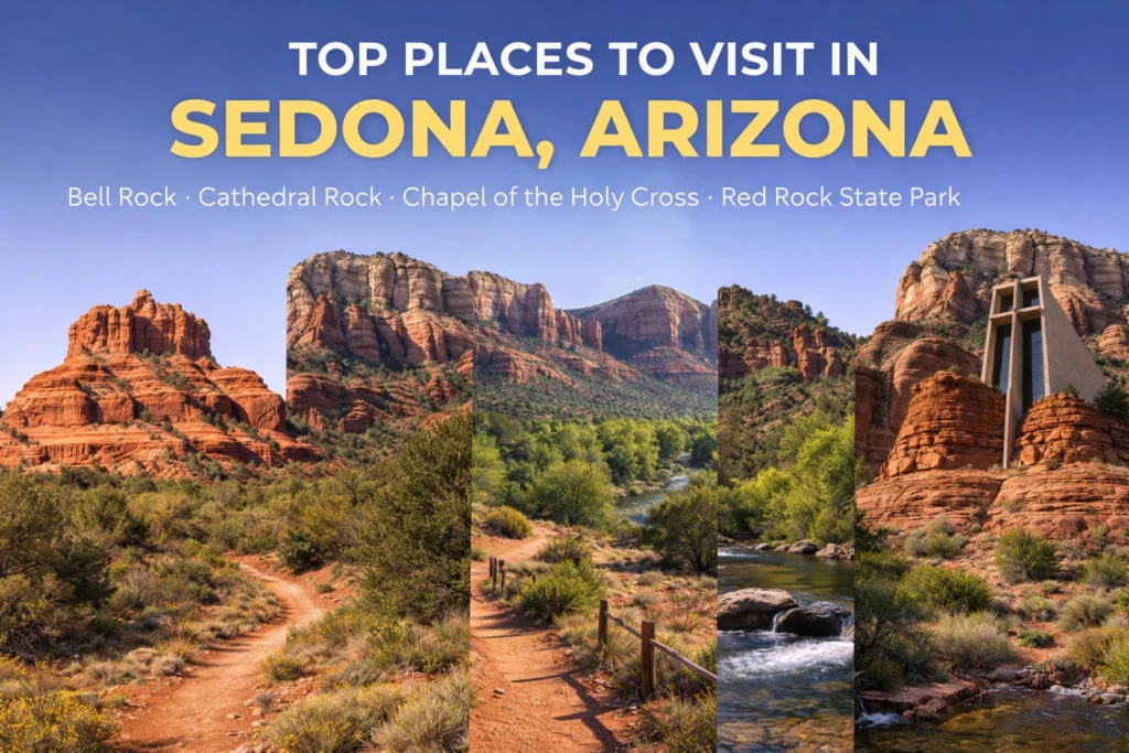 Top 5 places to visit in Sedona featuring red rock landmarks and scenic landscapes