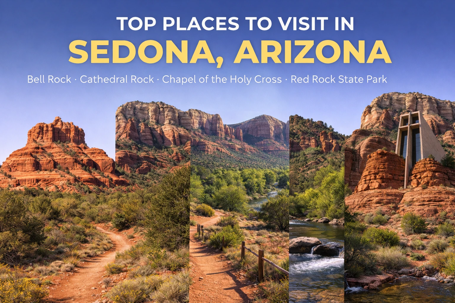Top 5 places to visit in Sedona featuring red rock landmarks and scenic landscapes