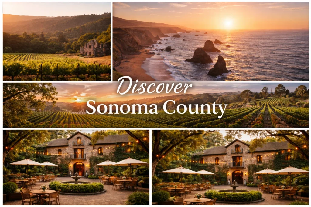 Top 5 places to visit in Sonoma California featuring wine country vineyards historic landmarks and Sonoma Coast