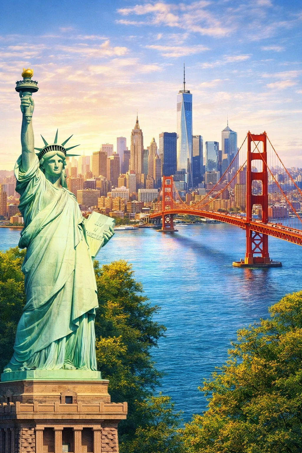 United States city travel guide featuring iconic landmarks and skylines
