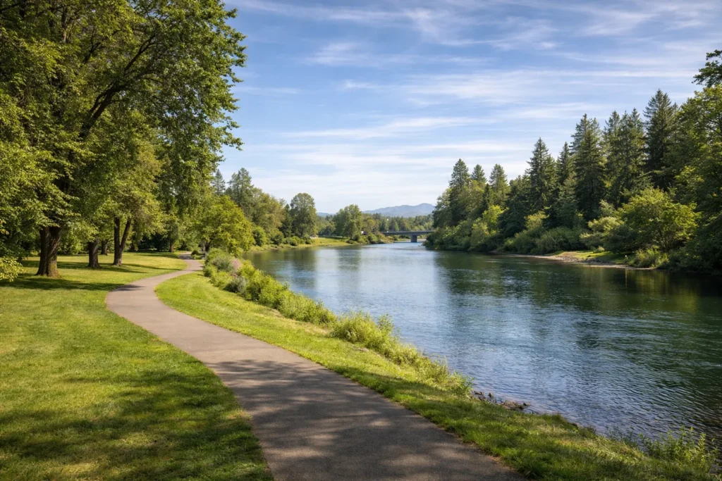 Top​‍​‌‍​‍‌​‍​‌‍​‍‌ 5 Places to Visit in Eugene Alton Baker Park in Eugene with riverfront lawns and Willamette River