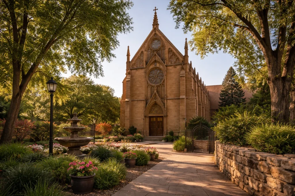 Loretto Chapel in Santa Fe featuring Gothic architecture and historic grounds – top 5 places to visit in Santa Fe