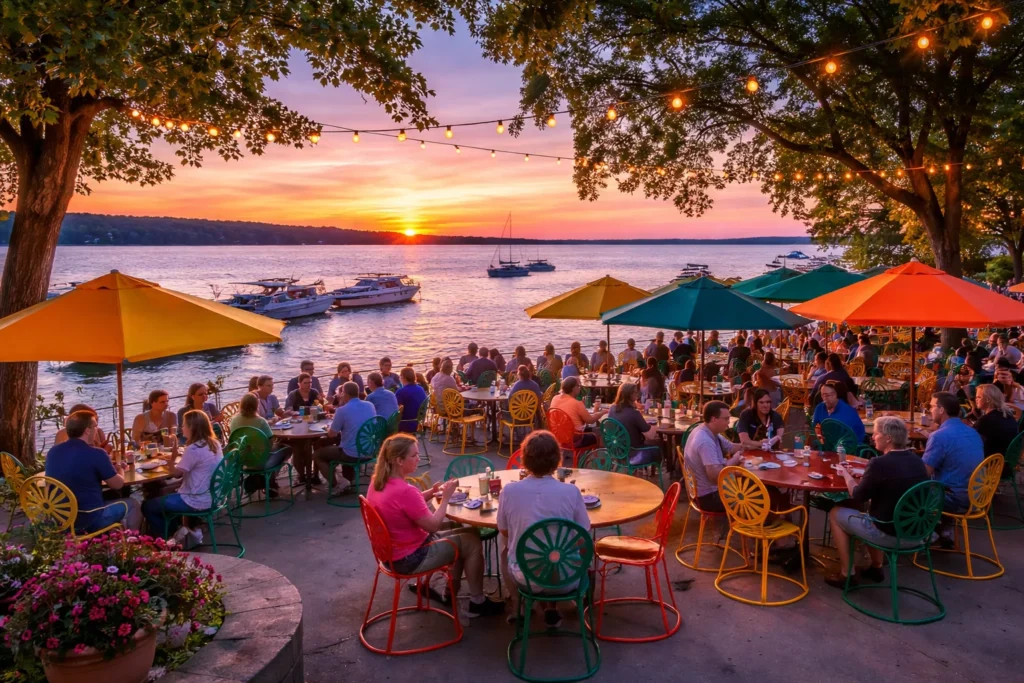 Memorial Union Terrace in Madison overlooking Lake Mendota with colorful chairs – top 5 places to visit in Madison