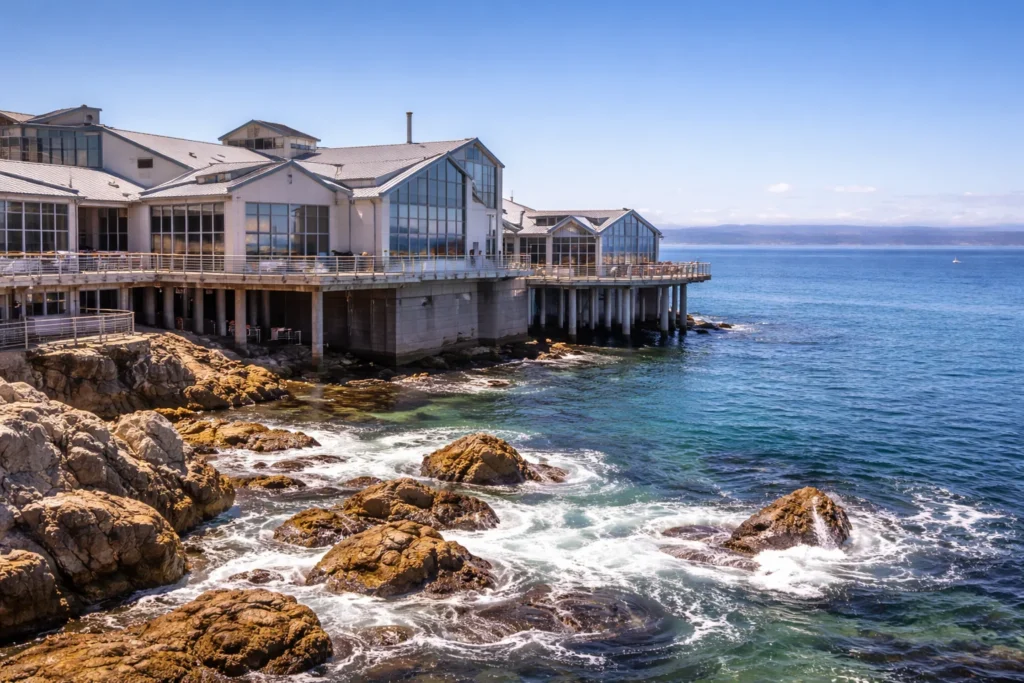 Monterey Bay Aquarium overlooking the Pacific Ocean and rocky coastline – top 5 places to visit in Monterey