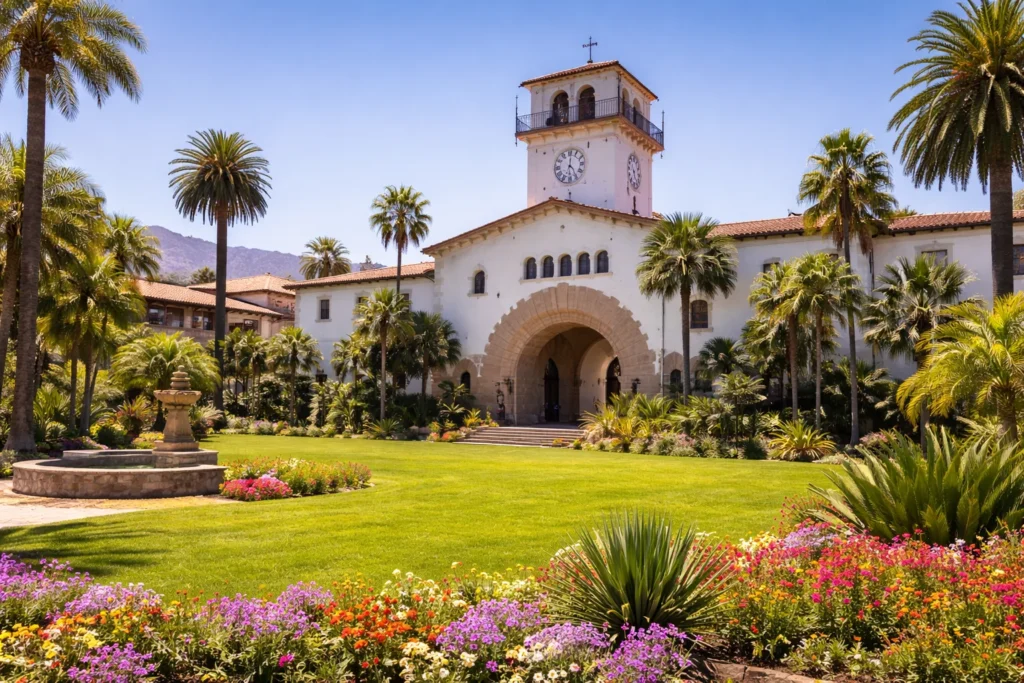 Santa Barbara County Courthouse with Spanish Colonial architecture and clock tower – top 5 places to visit in Santa Barbara