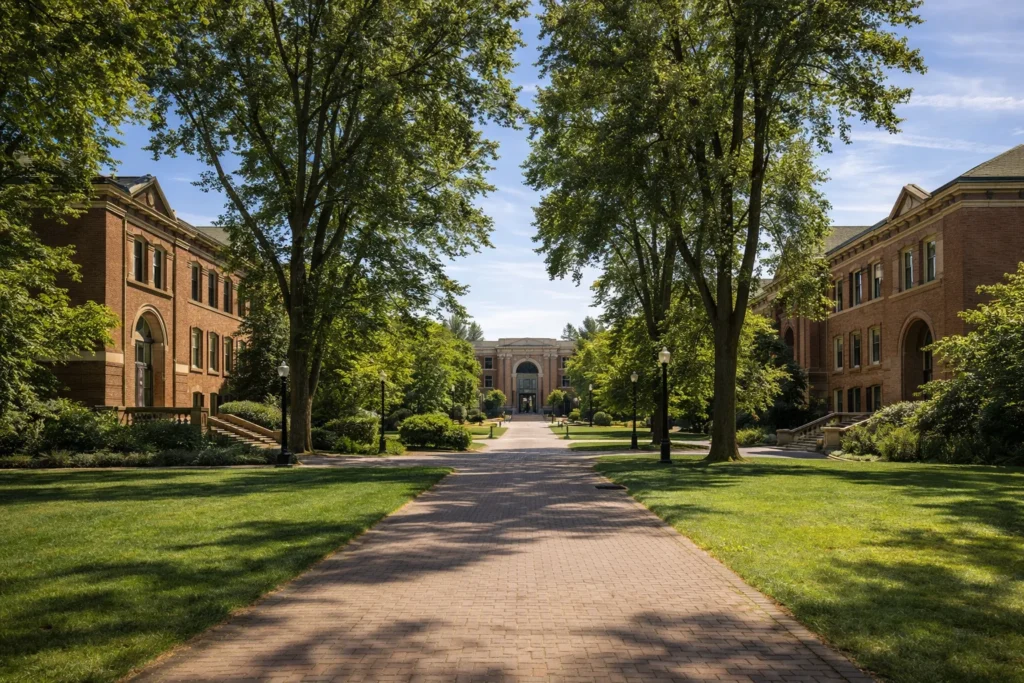 University of Oregon campus in Eugene with historic buildings and tree-lined walkways – top 5 places to visit in Eugene